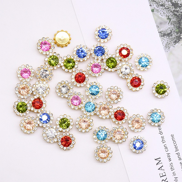 100pcs/lot 11mm 13different Color Gold Claw Sew on Rhinestones