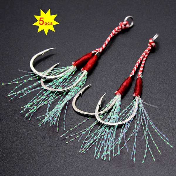 5 pairs fishing hook lead fish hooks assist hook titanium steel BKK jig 