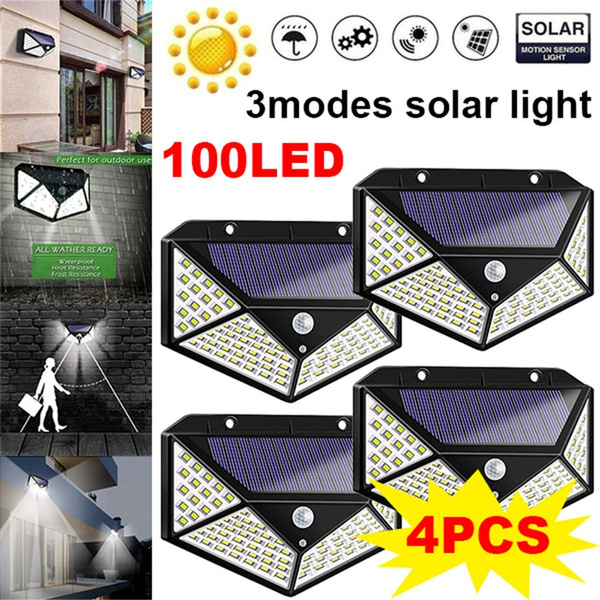 4pcs 100LED Solar Motion Sensor Wall Light Outdoor Garden 3 Modes Security Lamps
