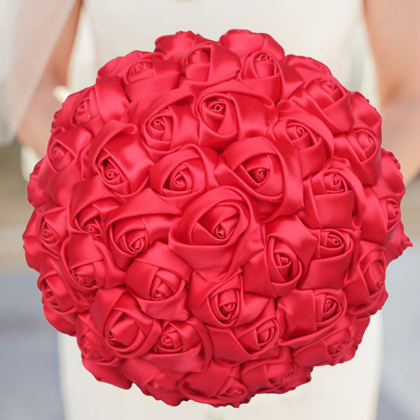 18cm Simple Ribbon Silk Rose Wedding Bouquet Creative Handmade Diy Artificial Flower Bridesmaid Bridal Party Supplies Wish - Diy Wedding Bouquet Supplies