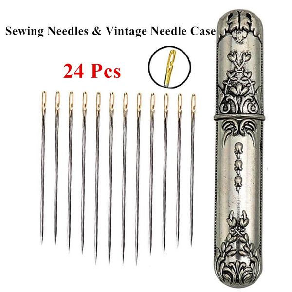 24 Pcs Self Threading Needle Pins Hand Sewing Needles & Vintage Needle Case  for Needlework Repair Stitch DIY Sewing Tools