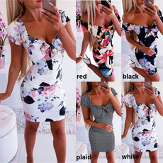 Mini, short sleeve dress, Deep V-neck Dress, Summer