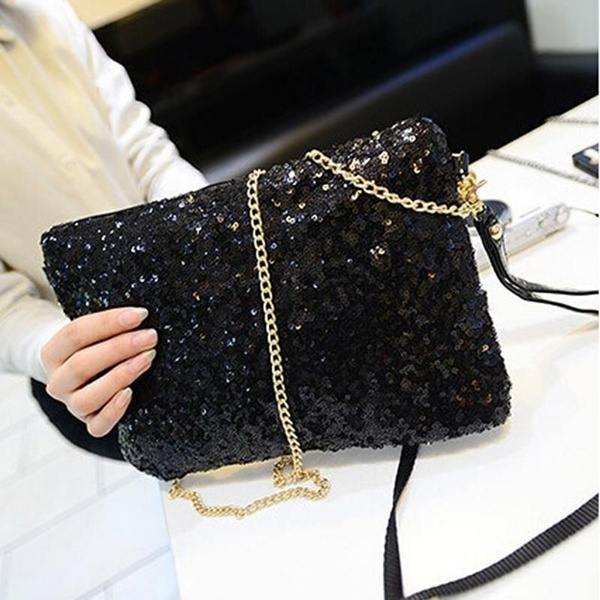 Women Fashion Glitter Sequins Handbag Evening Party Clutch Bag Wallet Purse S 