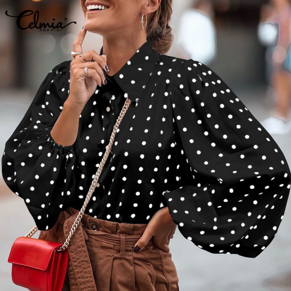 White Polka Dot Elegant Shirt Women's Blouses