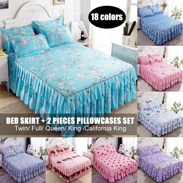 5 Size Printed Bed Skirt 2 Pieces Pillowcases Set Twin Full Queen King California 18 Colors Wish Queen King California, California King Bed Skirt Measurements