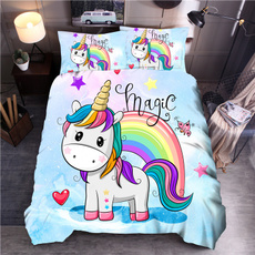 King, Polyester, quiltcover, rainbowunicorn