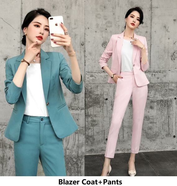 Newest Arrival Elegant Green Pink Formal Uniform Designs Pantsuits With  Jackets Coat and Pants Spring Summer Women Business Work Wear OL Styles