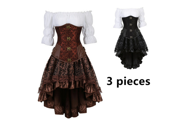 Mrat Womens Vintage Medieval Costume Gothic Party Floral Under bust Corsets  Lace Up Slim Corset Medieval Retro Dress Bustier Tube Tops S Small 