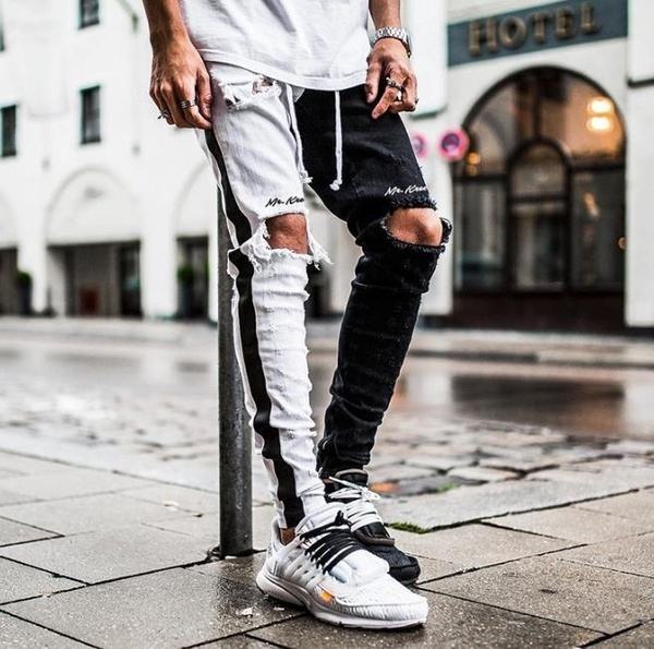 maksimere Bil Slået lastbil Men's Fashion Black and White Mixed Jeans Two Tone Casual Pants Zipper  Jeans Streetwear Sports | Wish