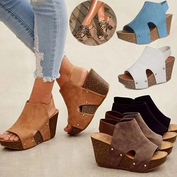 Women Wedge Shoes Cute Open Toe Sandals High Heel Blocking Hook