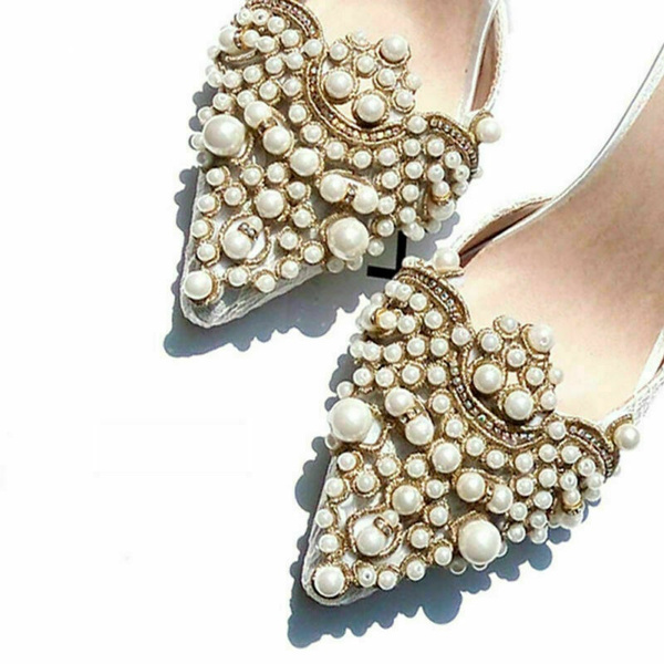 2pcs Pearl Flower Shoe Clip W/ Rhinestones Iron on Pearl Patch Badge Applique Bu 