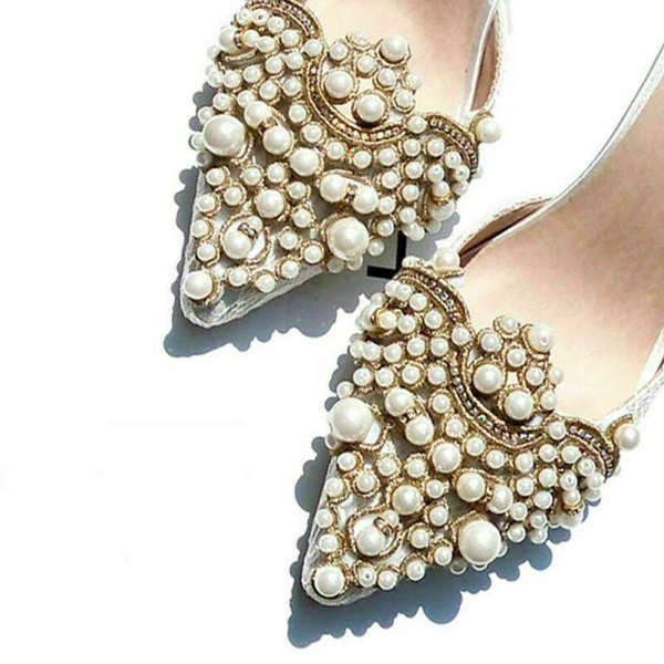 2pcs Pearl Flower Shoe Clip W/ Rhinestones Iron on Pearl Patch Badge Applique Bu 2pcs Pearl Flower Shoe Clip W/ Rhinestones Iron on Pearl Patch Badge Applique Bu