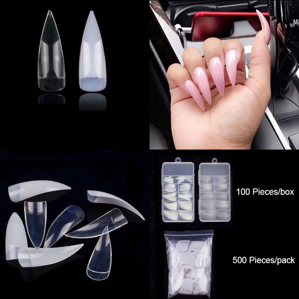 100 Pcs Per Box Medium Length Stiletto False Nail Tips 10 Sizes Fake Nails Manicure Wish