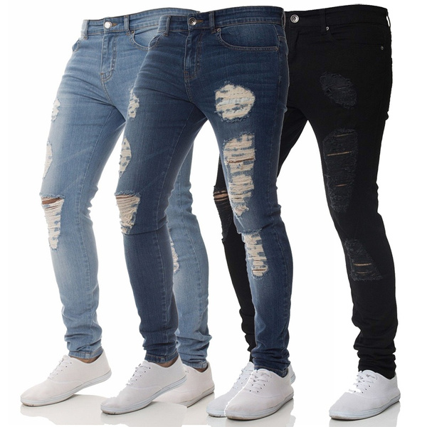 New Harem Hip Hop Trousers Retro Ripped Jeans Men's Straight Beggar  Denim Pants | eBay