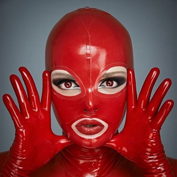 Latex Hood Back Zipper Solid Color Rubber Mask for Catsuit Club Wear  Costume