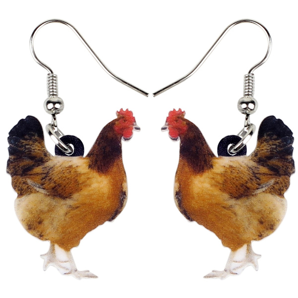 Acrylic Floral Chicken Hen Rooster Earrings Dangle Drop Novelty Farm