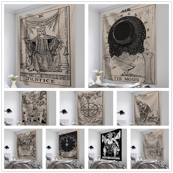 Mazheny Tarot Wall Tapestry The Moon The Star and Sun Tapestry Medieval Europe Divination Tapestry Wall Hanging Decorations Mysterious For Bedroom Home Decor Moon Eclipse, 59×82 