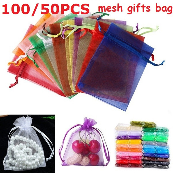 Ankirol 100pcs Sheer Organza Favor Bags 3x4 Jewelry Candy Gift Bags Samples Display Drawstring Pouches Purple 