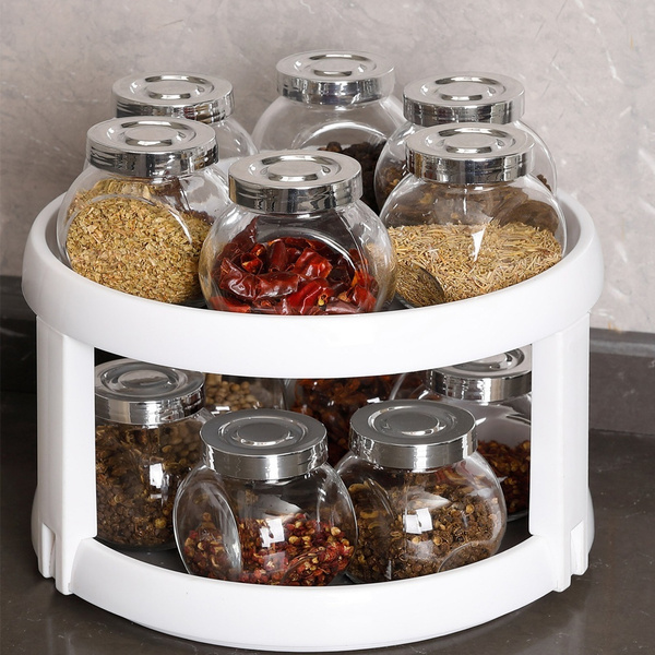 2 layer Rotatable Spice Rack Round Desktop Storage Rack Rotatable Organiser