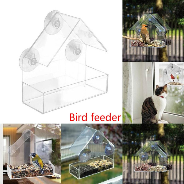 Clear Plastic House Window Bird Feeder Birdhouse with Suction Outdoor ...