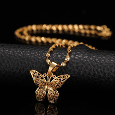 butterfly, yellow gold, Chain, gold