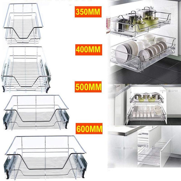 New 350 400 500 600mm Kitchen Sliding Cabinet Organizer Pull Out Chrome Wire Storage Basket Drawer For Kitchen Cabinets Cupboards Wish