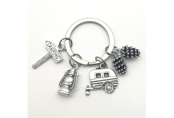 Happy camper caravan trailer park at twilight keychain