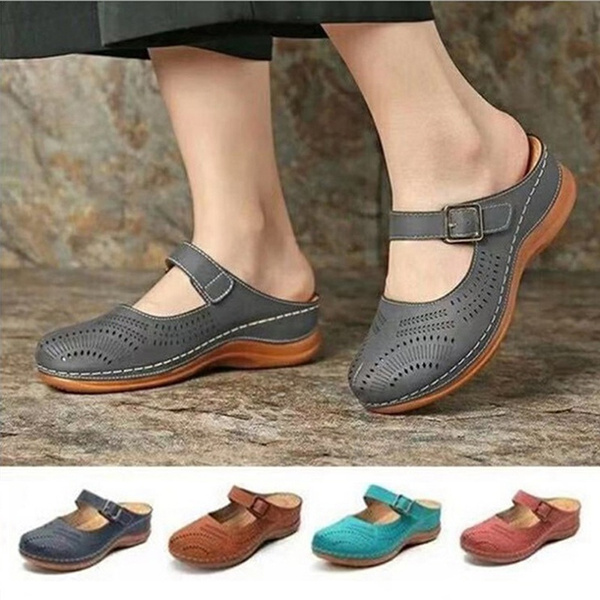 Verano de cuero vintage Zapatos de suela plana suaves casuales Zapatillas de plataforma antideslizantes | Wish