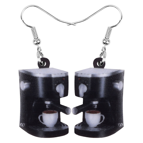 NEWEI Acrylic Novelty Coffee Machine Earrings Dangle Drop Trendy Jewelry For Women Girl Charm Gift