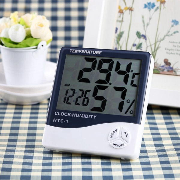 HTC-1 High Quality Indoor Room LCD Electronic Temperature Humidity Meter  Digital Thermometer Hygrometer Weather Station Alarm Clock,Digital  Thermometer