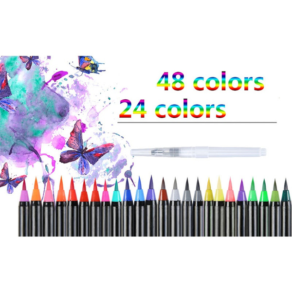 Calligraphy 48 colors DecoSpark Watercolor Brush Pens Set Non-Toxic,Washable Ultra Bright Paint Drawing Writing Highlighters Best Real Soft Brush Markers for Adult and Kids Coloring Books 