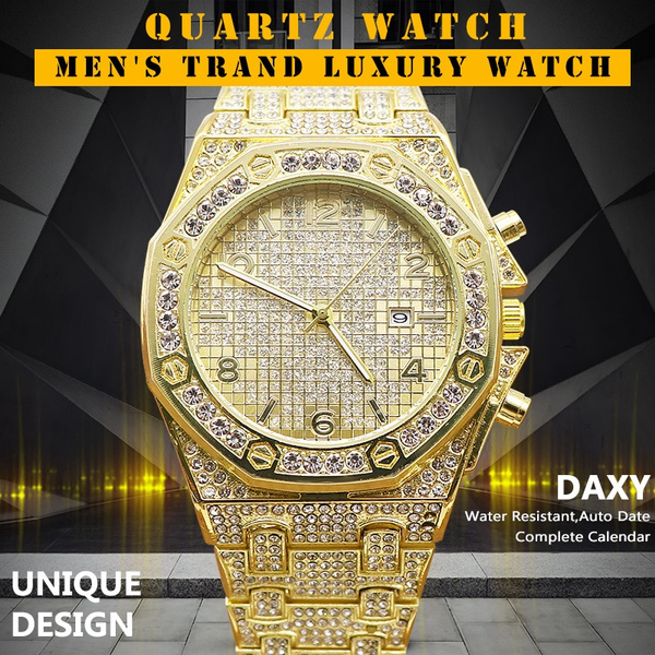 Gold Diamond Watches for Men Top Brand Luxury Design Iced Out