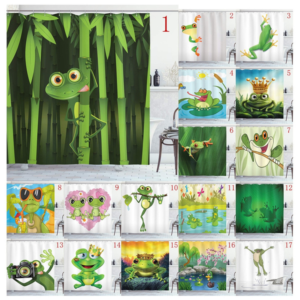 InterestPrint Bathroom Shower Curtain 60in x 72in with cute green Frog pattern 