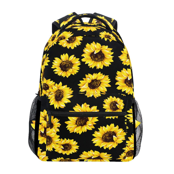 Sunflower Floral Laptop Backpack, Flower on Black Water Resistant College  Students Bookbags Elementary School Bags Travel Computer Notebooks Daypack  