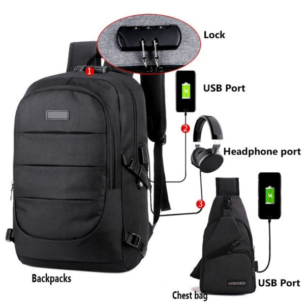 Anti theft waterproof classic backpack with on sale usb charging port & headphone interface