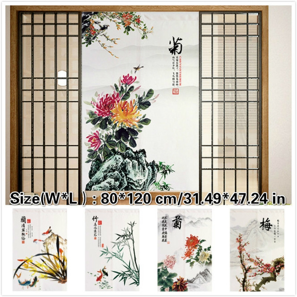 Noren Doorway Curtain Chinese Plum Blossoms Room Divider Blind Hanging Home Arts 