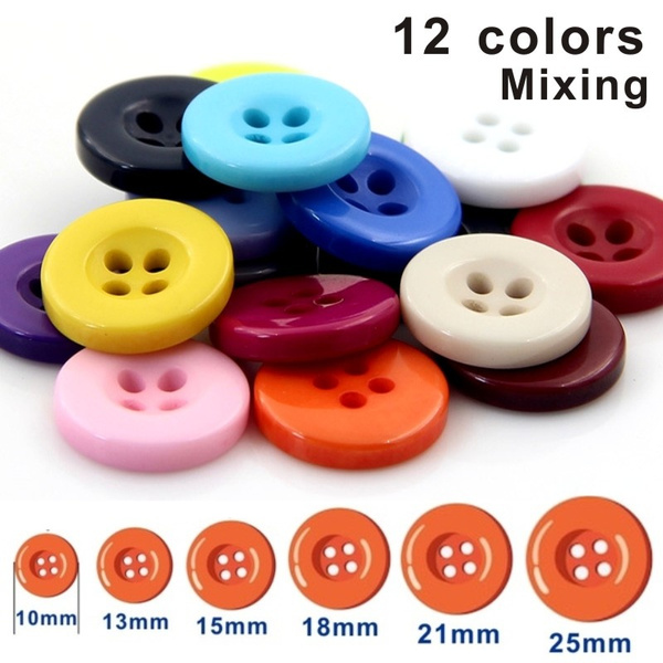 6 Size Rainbow Assorted Mixed Color Resin Buttons 4 Holes Round Craft