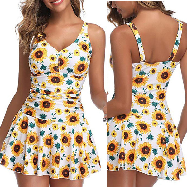 Women's Plus Size Swimsuit One Piece Sunflower Print Monokini Swimdress One  Piece Swimsuit Beachwear Bathing Suit