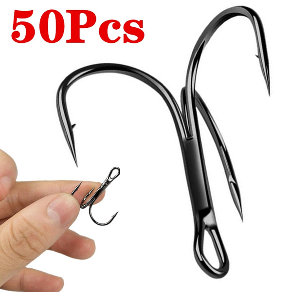 50pcs/Bag Fishing Hook High Carbon Treble Hooks Super Sharp Solid