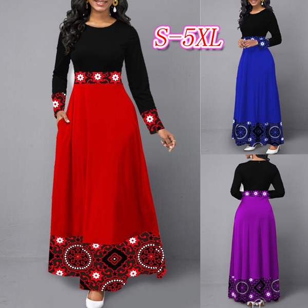 Romy Printed Long Dress With long Sleeves Side Pockets Lilac