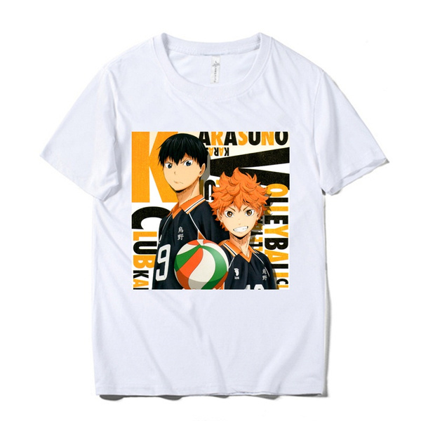 Anime haikyuu hinata shoyo impressão t-shirts karasuno voleibol clube t  masculino 100% algodão oversized