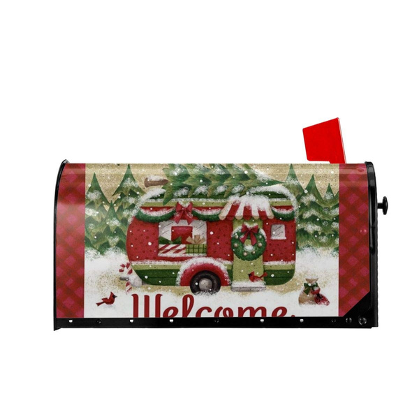 Tidyki Happy Camper Camping Florals Welcome Large Magnetic Mailbox Letter Post Box Cover Wraps MailWrap Garden Home Yard Outdoor Decor Standard 21x18 in