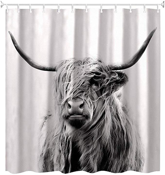 Shower Curtain Portrait Of A Highland Cow 72 X 72inch Wish - Cow Shower Curtain Black And White