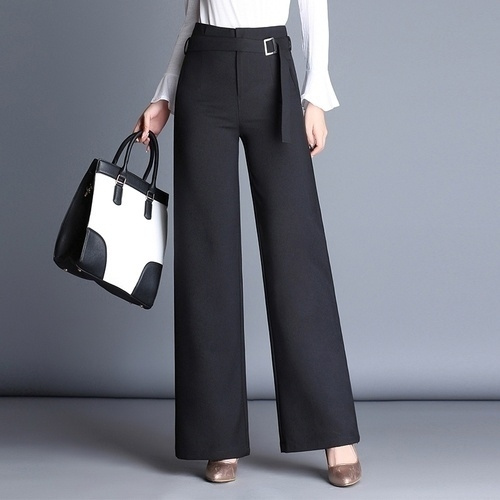 Fashion Office Lady Pants Woman Elegant High Waist Long Trousers Black Wide  Leg Pants Plus Size S-4XL