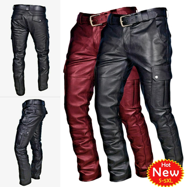Wine Leather Straight Leg Trousers