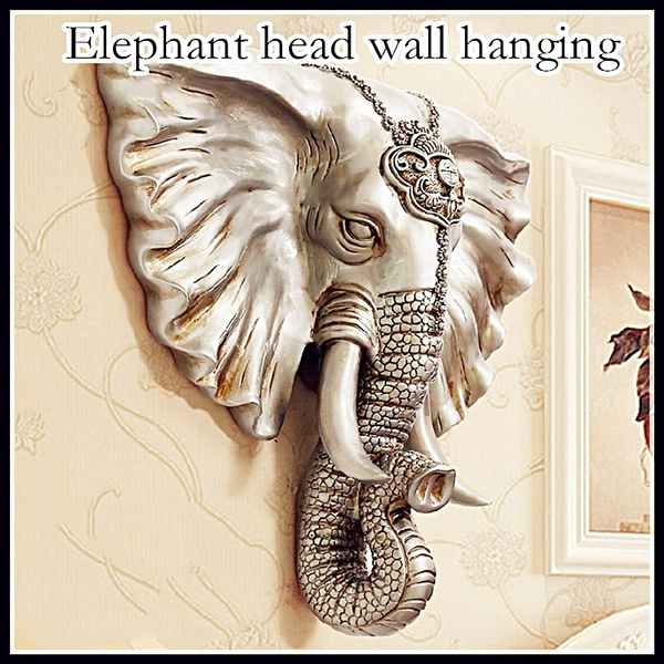 Three Dimensional Style Lucky Elephant Head Wall Hanging European Living Room Porch Bar Home Background Decoration Wish - Large Elephant Head Wall Mount