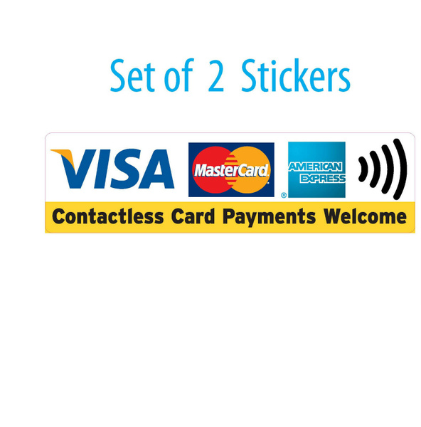 2 x Card Payments Credit Card Sticker Vinyl Shop Taxi VISA Mastercard Amex