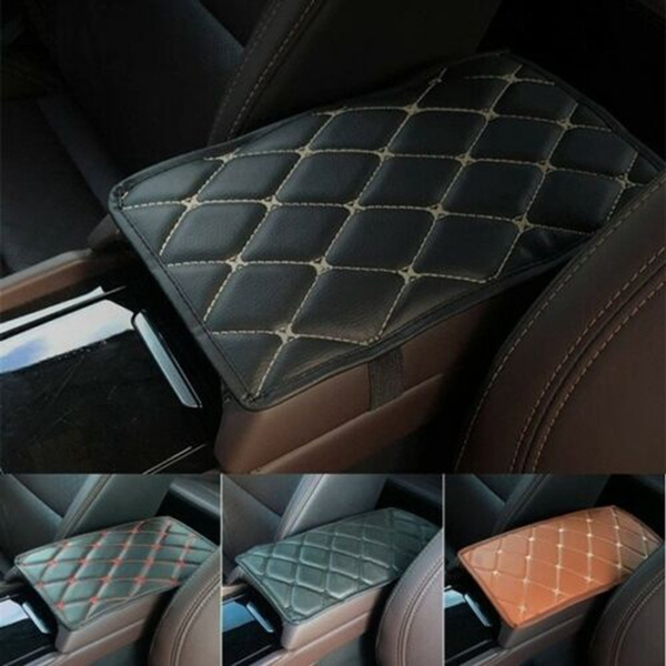 imitation leather cover / black with white stitching pro.tec Car Armrest Perfekt Fit inkl Centre Console Storage Box 