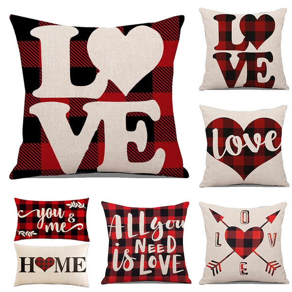 Valentines Day Pillowcase Check Heart Love Truck Decor Pillow Cushion Cover Valentines Day Throw Pillows Decorative Cushion Cases Valentine Decorations Without Inner Wish