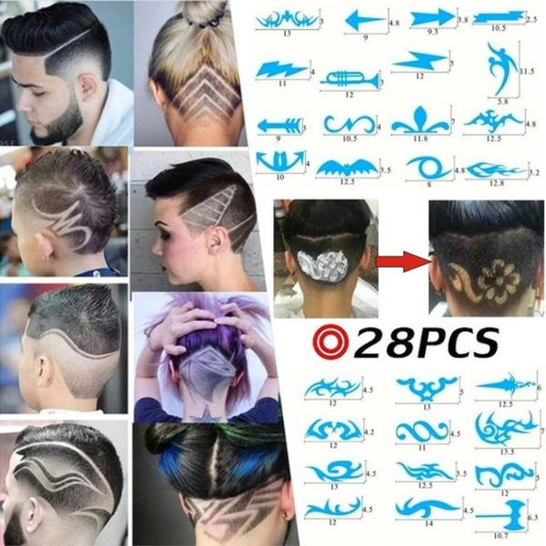 25pcs Multi-shapes Hair Tattoo Template Hair Trimmer Carving Pattern  Stencil With 1pcs Dyeing Brush For Diy Salon Barber Tools - Tattoo Stencils  - AliExpress